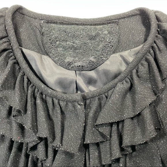 Twelve Couture black silver lurex wool blend 3/4 sleeve ruffle swing coat Size S - Picture 4 of 9
